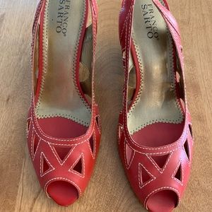 Ladies 9 1/2 Franco Sarto chunky heel red peep toe